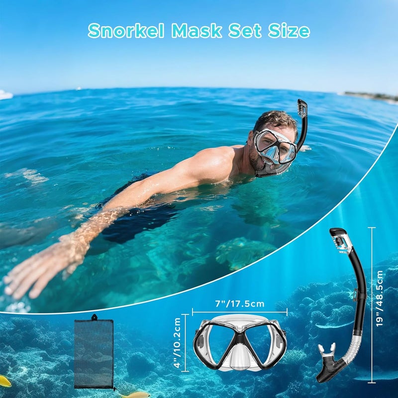 Jwintee 2 Pack Snorkeling Gear for Adults, Dry Snorkel, Mask Set Adult, Diving Scuba Mask, Scuba Gear, Swimming Goggles with Nose Cover, Swim Freediving Tempered Glass Panoramic View Travel Packages - Image 4